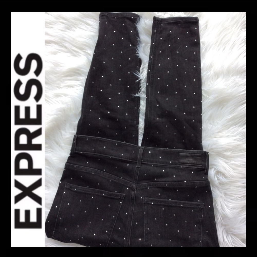 NWT Express High Rise Rhinestone Denim Legging - Picture 5 of 9